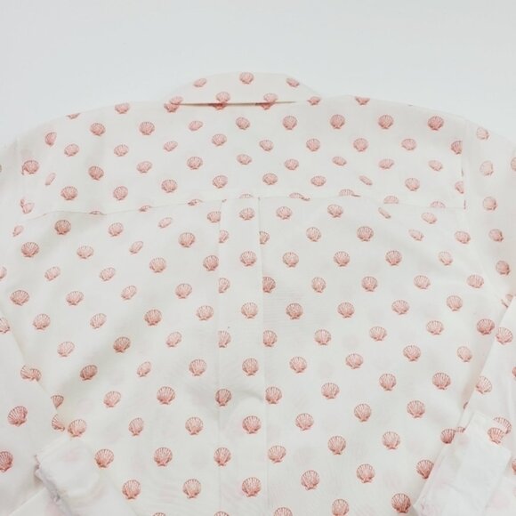 Chicos Women Blouse Button Down Pink Seashell Non Iron Roll Tab Top Size Large - Picture 3 of 13